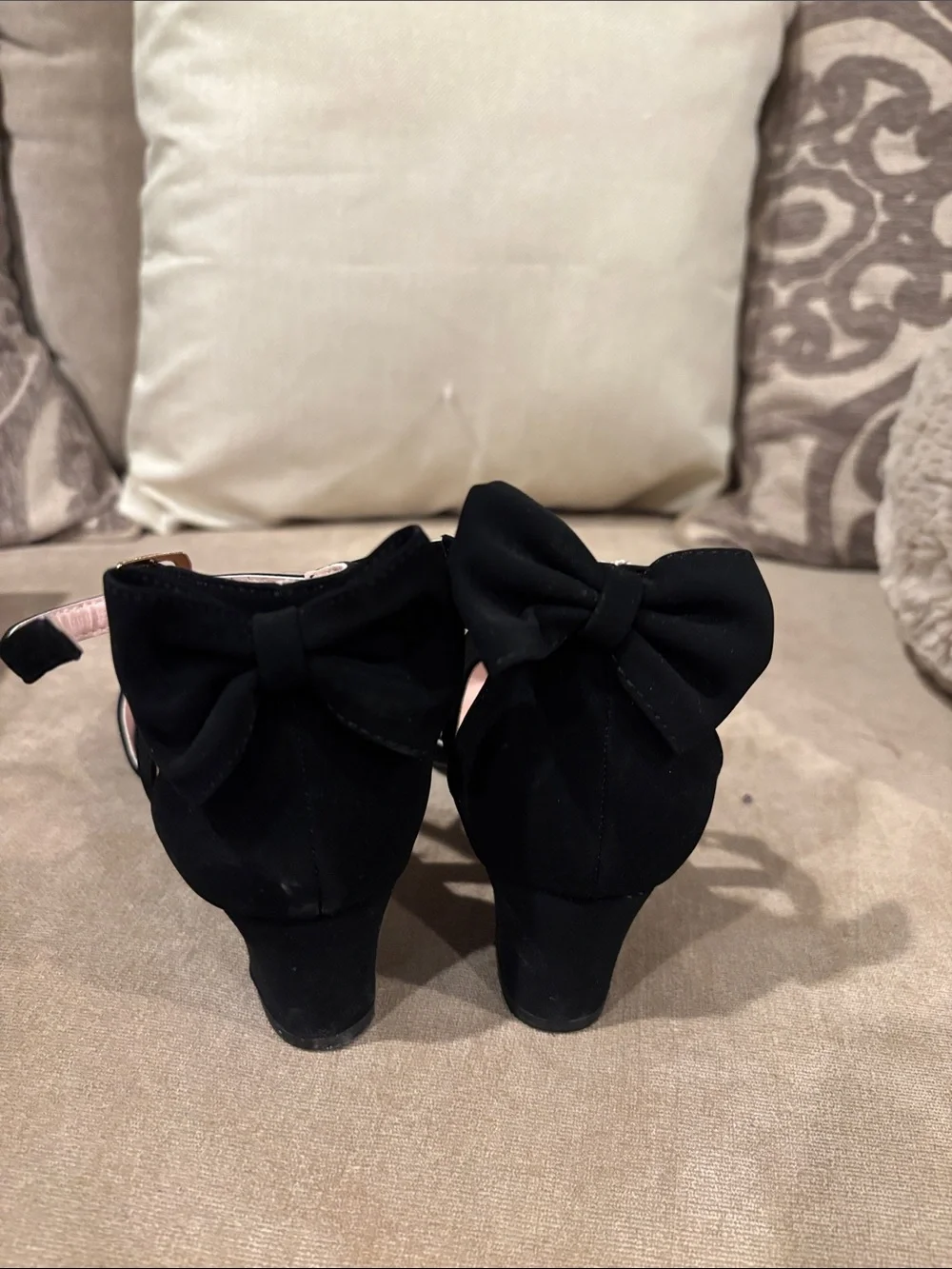 Girl’s Black Ankle-Strap Dress Flats with Bow